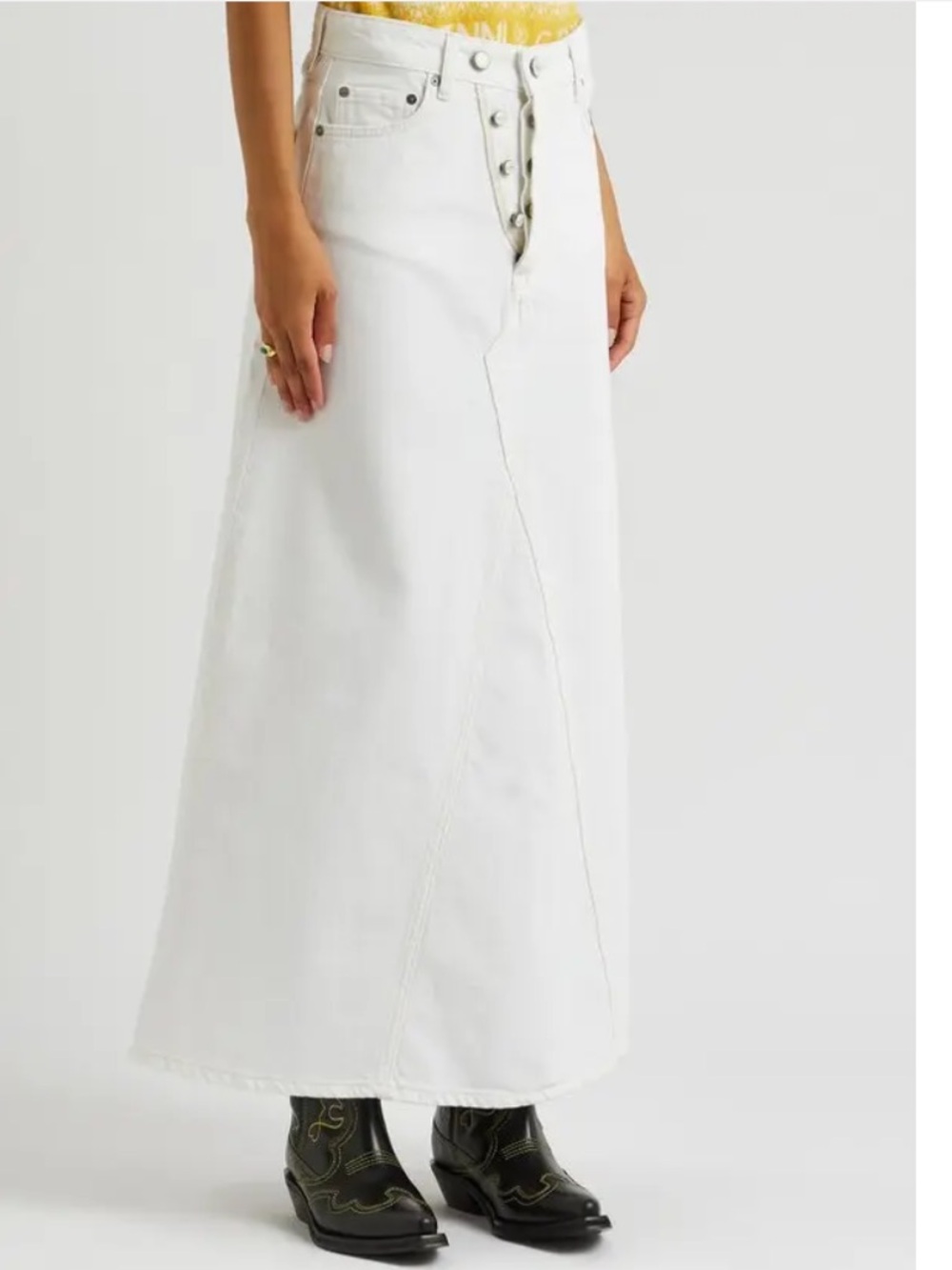 Ganni Double Fly White Maxi Denim Skirt Button-Front Nwt 36 4
